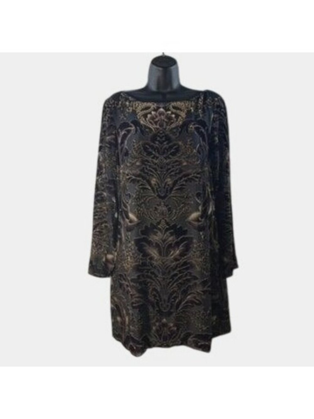 Vince Camuto Black Purple Gold Velvet Burnout Floral Shift Dress Size 12
